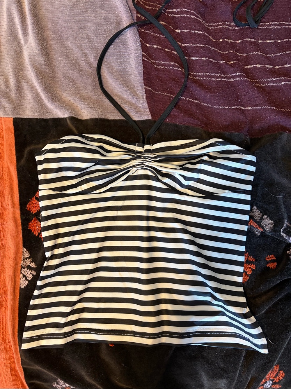 Striped Black and White Halter Tank Top / Tankini
